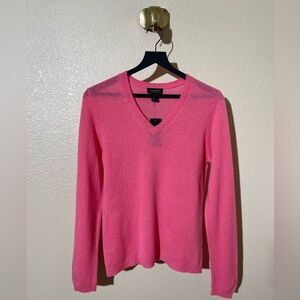 Forte Cashmere Pink V-Neck Sweater Soft Knit